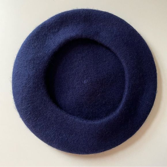 French Style Beret, Deep Blue, Classic Tail @ Center Top, Felted Wool Fe… - Picture 5 of 8
